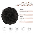 FESHFEN Messy Bun Hair Piece - Large Elastic Wavy Curly Hair Bun Scrunchies Ponytail Extensions Synthetic Chignon Hairpieces for Women, Black Brown 1.94oz