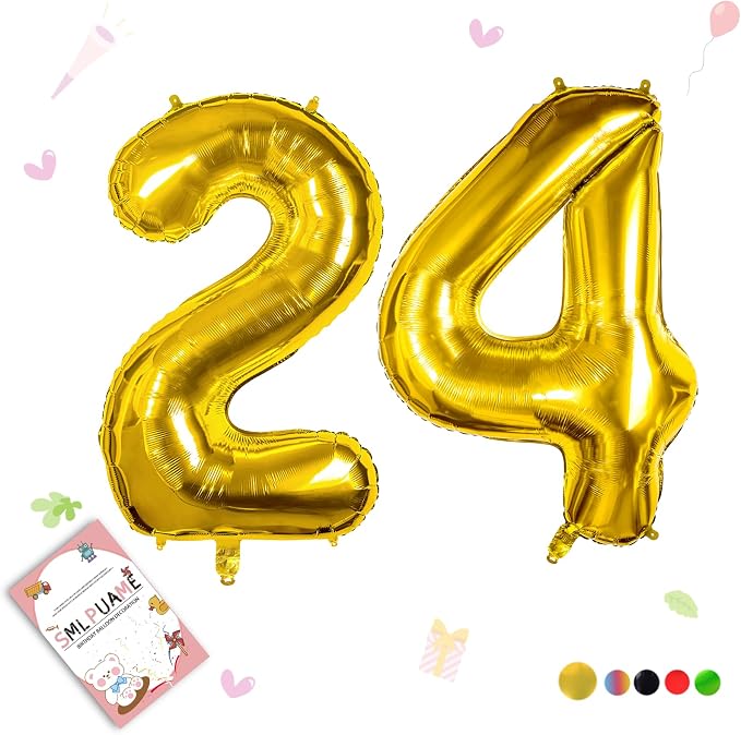 40 Inch Gold 24 Balloon Numbers, 24th Birthday Party Decorations | Large Self by Smlpuame