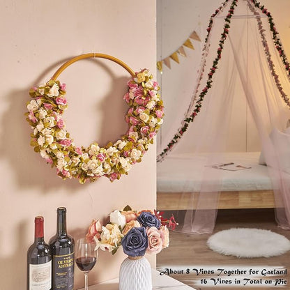 Artificial Flower Garland 6pcs 8.2ft Rose Vine Decor, Champagne Pink Flower | - Image 5
