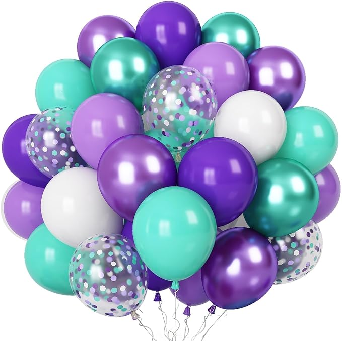 Mermaid Party Balloons 55 Pack, 12 Inch Metallic Purple Teal Blue Turquoise by Togvu