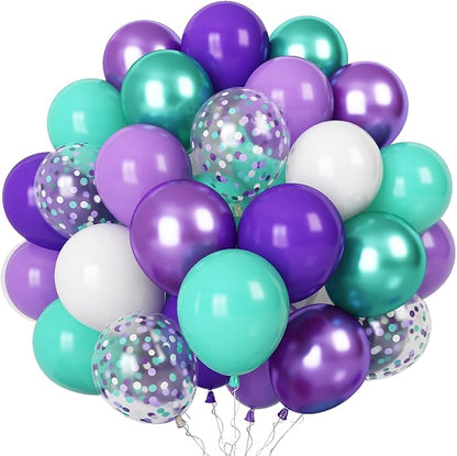 Mermaid Party Balloons 55 Pack, 12 Inch Metallic Purple Teal Blue Turquoise by Togvu