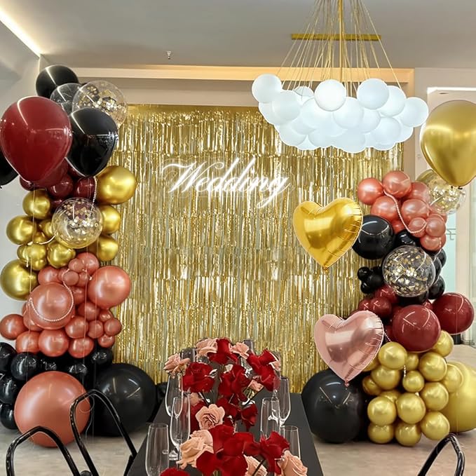157PCS Burgundy Gold Black and Rose Pink Balloons Arch Garland Kit - Image 5