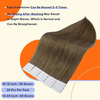 Full Shine Tape in Hair Extensions Color 3 Brown Straight Invisible Double Sided Tape Ins Human Hair Extensions 20PCS Soft Seamless Skin Weft Extensions for Women 22 Inch Add Length 50G