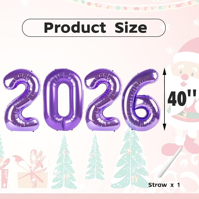 2026 Balloon Numbers Party Decorations, 40In Purple Balloons | Eye-catching - Image 5