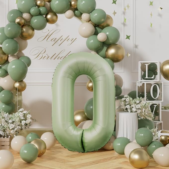 AULE 40 Inch Sage Green 0 Balloon Numbers Foil 0-9 Birthday Big Numbers | - Image 3