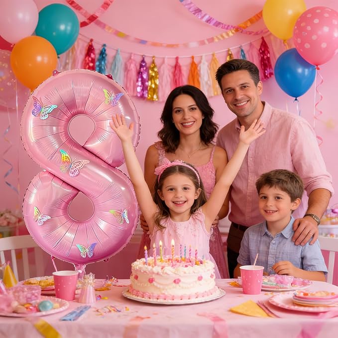 40 Inch Number Balloon Pink Large Mylar Foil Pink Number Balloons and Butterfly - Image 6