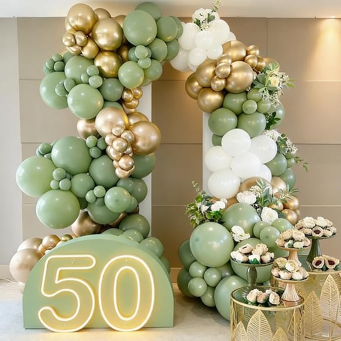 110pcs Sage Green and White Balloons Garland Arch Kit, 18/12/10/5 Inch | White - Image 4
