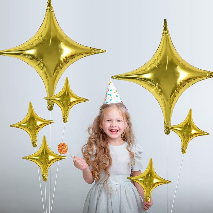 TONIFUL 30 Pcs Four Pointed Star Balloon 26In & 10In Gold Foil Balloon | Helium - Image 3