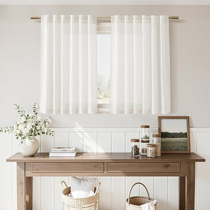 Beige White Kitchen Curtains 36 Inch Length, Linen Blend Small Cafe Curtain - Image 7