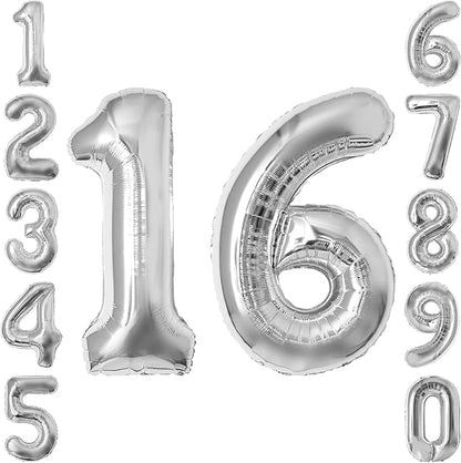 Silver Number 16 Balloon 40 Inch, Sleek Foil by Unknown