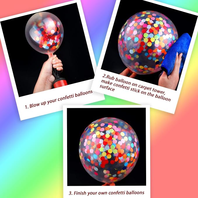 Gejoy 50 Pieces Rainbow Multicolor Confetti Balloons 12 Inches Latex Balloon - Image 3