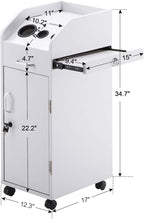 BarberPub Beauty Salon Trolley Storage Cart Hair Dryer Holder Stylist Equipment with Lockable Rolling Wheels, Drawer (White)