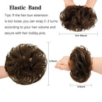 FESHFEN Human Messy Buns - 100% Human Hair Bun Real Scrunchies Hair Pieces Ponytail Extensions Wavy Tousled Updo Chignon Hairpieces for Women，Chocolate Light Brown