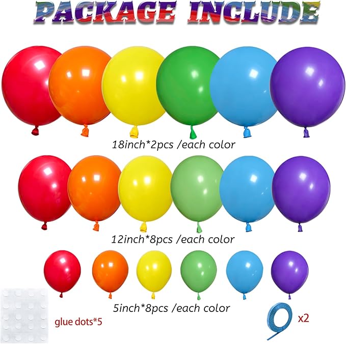 Rainbow Balloon Arch Kit 111Pcs 18 12 5 Inch Latex Colorful Party Balloons - Image 2