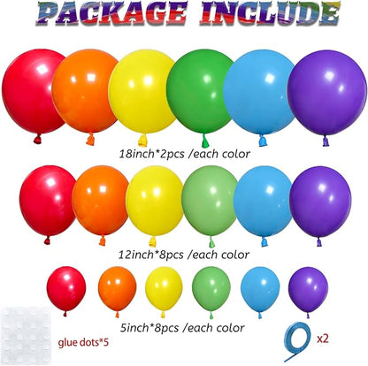 Rainbow Balloon Arch Kit 111Pcs 18 12 5 Inch Latex Colorful Party Balloons - Image 2