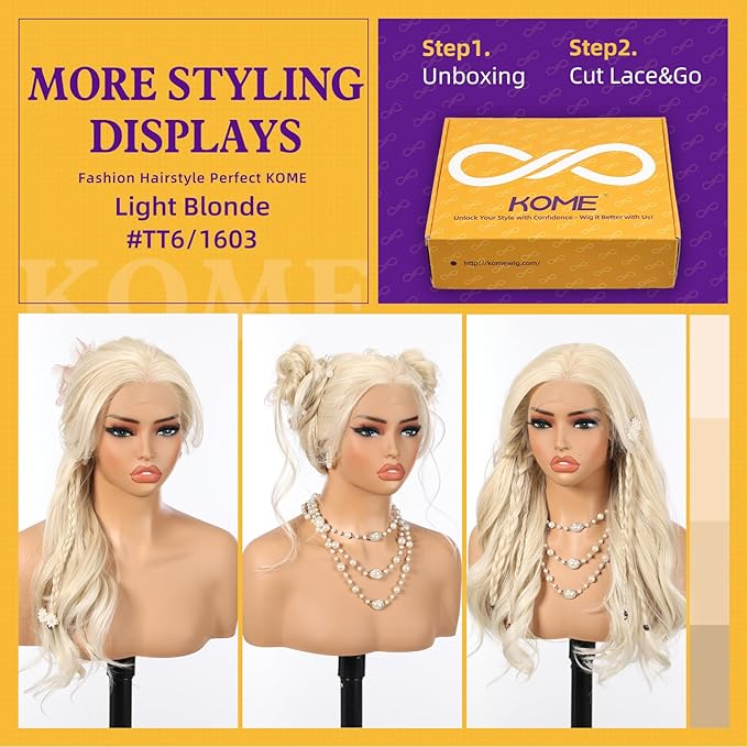 Light Blonde Synthetic Lace Front Wig,13×6 Curly Glueless Wigs for Women Daily Use 22IN（#R10119）