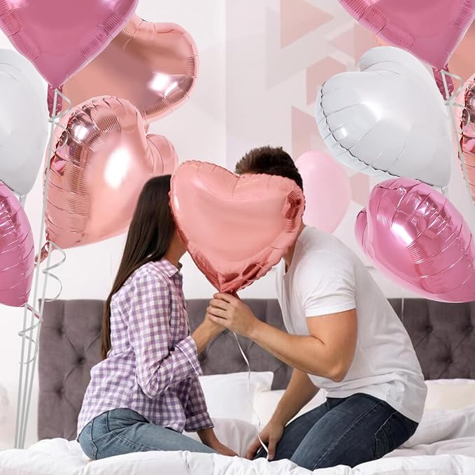 TONIFUL 30 Pcs 18 Inch Rose Gold Pink White Heart Shape Foil Mylar Balloons | - Image 5