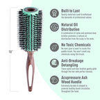 MINT Eco-Friendly Boar Bristle Round Brush for Blow Drying | Durable Blowout Styling for All Hair Types | Ceramic Round Brush with Hand-Crafted Wooden Handle (40 mm)