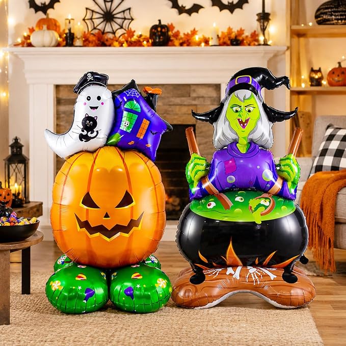 2 Pcs Halloween Balloons, Pumpkin Ghost Balloon and Witch Balloon, Large Foil - Image 6