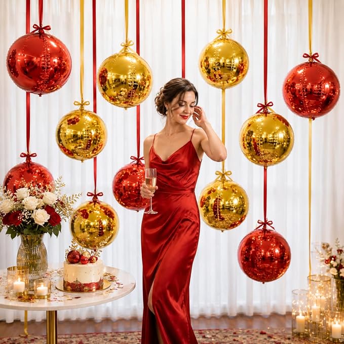 Red Gold Round Foil Balloons - Image 4