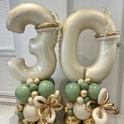 Cream Number 0 Balloons, 40 Inch 0 Balloons Giant Helium Foil Mylar Beige 0 - Image 2