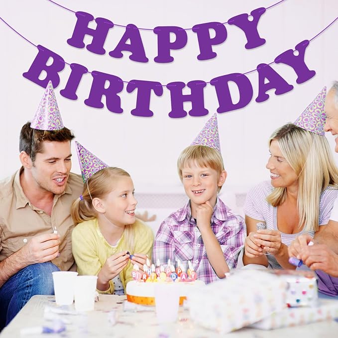 Purple Happy Birthday Banner Sign Birthday Backdrop Party Supplies - Image 6