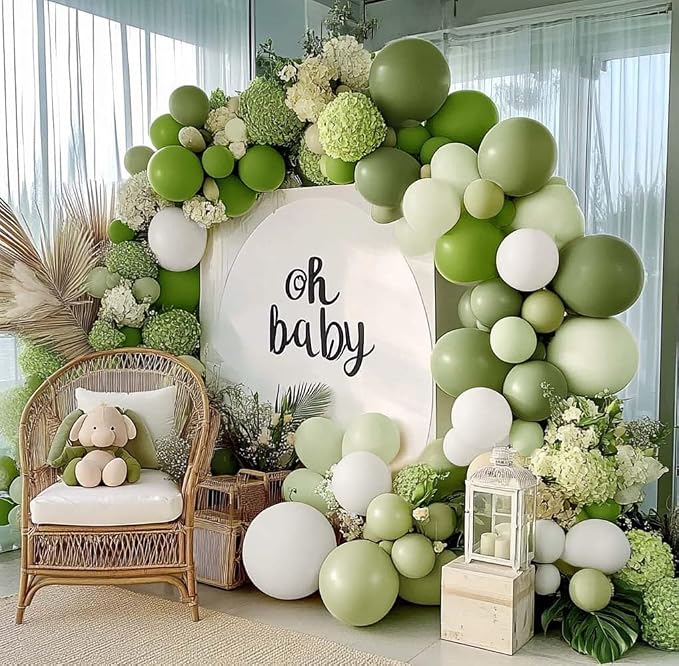 Green Balloon Arch Kit Double Stuffed Olive Dusty Sage Green White Balloons - Image 2