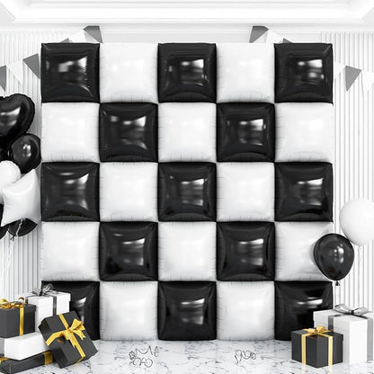 25Pcs Black and White Square Foil Balloons Wall Tunnel Backdrop Double Sided by OTLGEUA