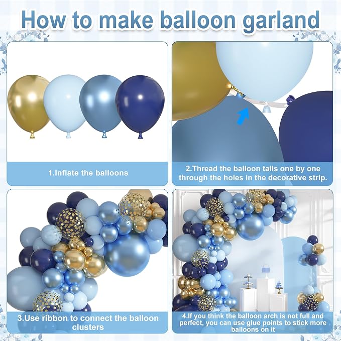 152Pcs Navy Blue Gold Balloons Garland Arch Kit Different Size | Pastel Light - Image 7