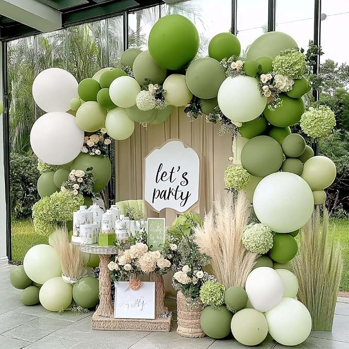 Green Balloon Arch Kit Double Stuffed Olive Dusty Sage Green White Balloons by Captank