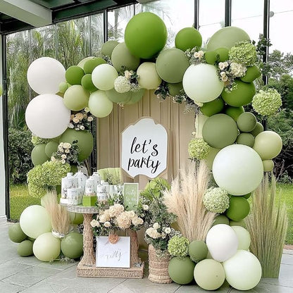 Green Balloon Arch Kit Double Stuffed Olive Dusty Sage Green White Balloons by Captank