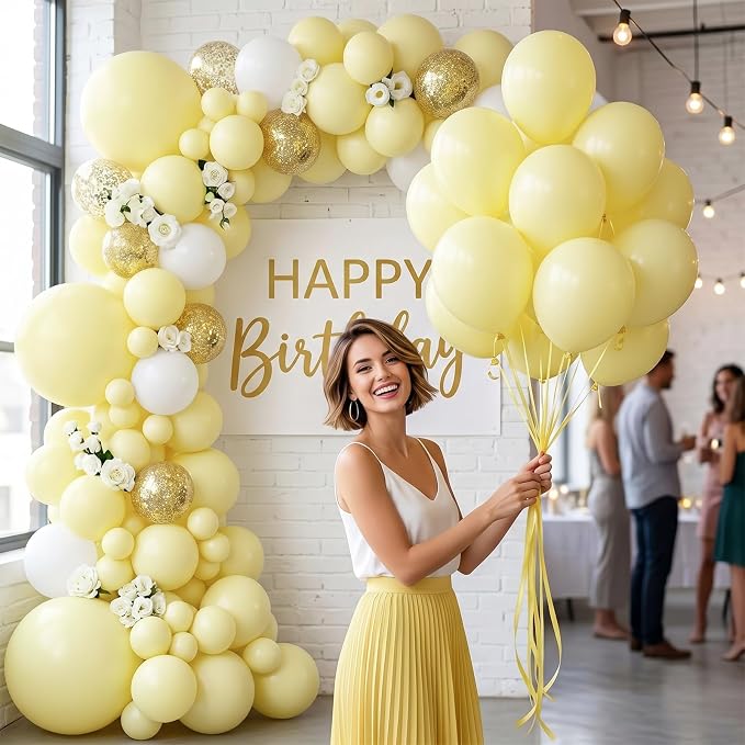 50pcs 12 Inch Matte Pastel Yellow Latex Balloons | Premium Light Yellow Party - Image 5