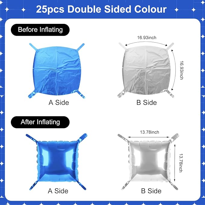 Blue and Silver Square Foil Balloons 25 Pcs Metallic Blue and Silver Balloons - Image 7