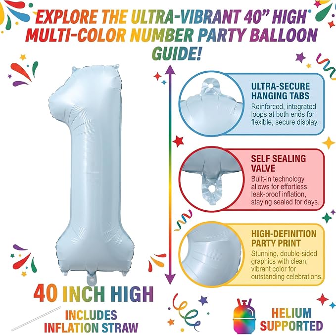 40 Inch Light Blue Foil Number 1 Balloon - Image 2