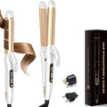 2 in 1 Curler and Straightener Travel Dual Voltage Curling Iron 1.25 Inch Normal Size Hair Curler Ceramic with EU/UK Plug Adapter for Travel Curling Wand Adjustable Temperature and Anti-Tangle
