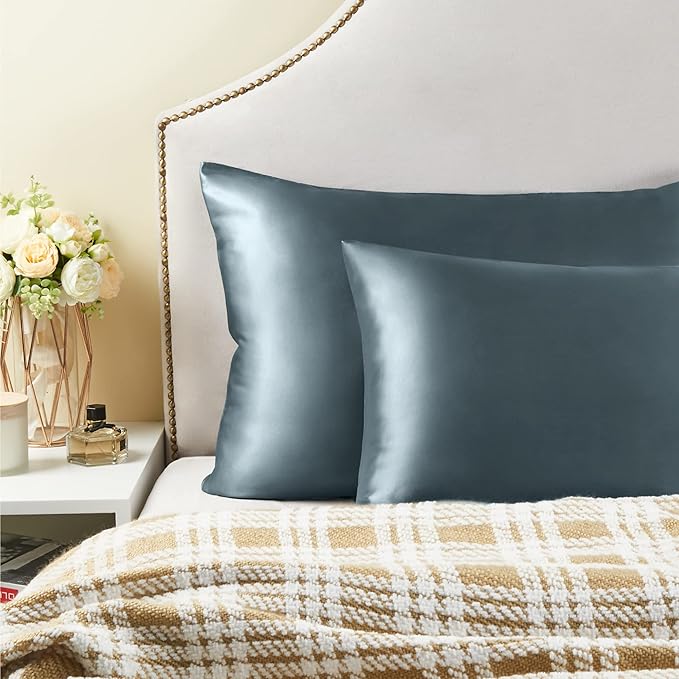 BEDELITE Satin Pillowcase with Zipper, Space Grey King Size Pillow Cases Set of 2, Super Soft and Cooling Similar to Silk Pillow Cases, Gift for Women Men(20x40 Inches)