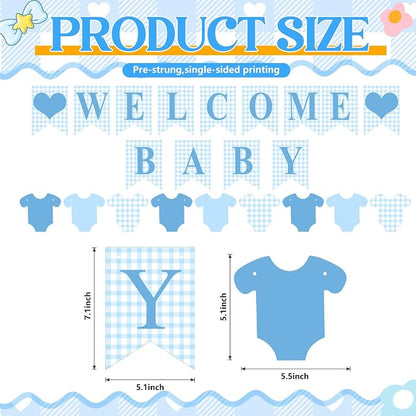 Hahafelt 1 Pcs Blue Gingham Welcome Baby Banner - Image 3
