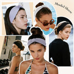Headbands for Women, Wide Elastic Head Bands, Non-Slip Thick Hair Bands, Sports Stretchy Sweat Bands, Large Knotted Soft Headband for Washing Face, Makeup, Workout, Spa, Two Black/White/Gray