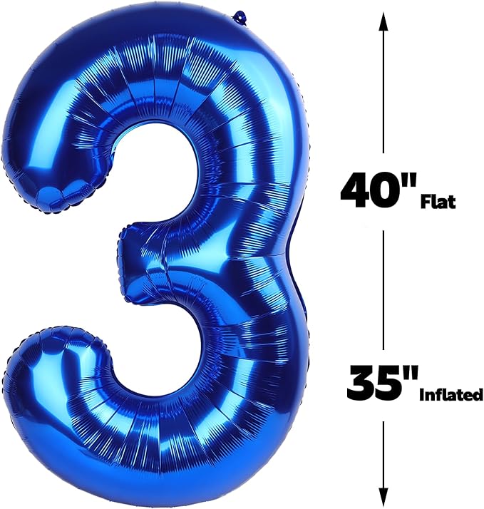 Navy Blue Number 3 Balloon 40 inch, 3rd Birthday Party Balloons Decorations | - Image 2