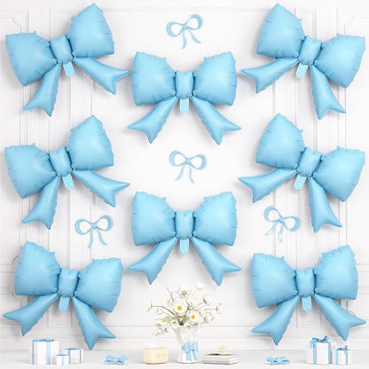8Pcs Blue Bow Foil Balloons, 21Inch Blue Bow Shaped Balloons by Hapmori