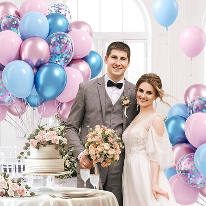 61pcs Pink and Blue Balloons, 12 Inch Macaron and Metallic Blue Pink Latex - Image 7