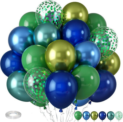 Blue and Green Balloons, Dark Green Metallic Balloons and Royal Blue Balloon by Paready