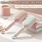 Retractable Cushion Massage Comb Brush, Pull Ring Cushion Massage Brush, Anti-Static Easy-Clean Massage Comb, Portable Travel, Smooth Clean Detangling Comb for All Hair Types(Pink)