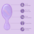 Wet Brush Mini Detangler Hair Brush for Gentle Knot Removal, Compact Travel Size, Soft Bristles for Pain-Free Detangling, Less Breakage, Works on All Hair Types, Limited Edition, Prismatic Glow Purple
