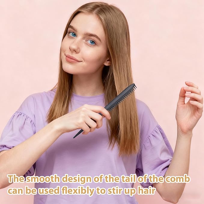 3-Row Rat Tail Styling Comb Set, 8 Inch Detangling Parting Hair Comb Black Rat Tail Styling Combs Flexible Hair Stylings Combs for Detangling, Defining Curls, and Sectioning Hairs (2 PCS)