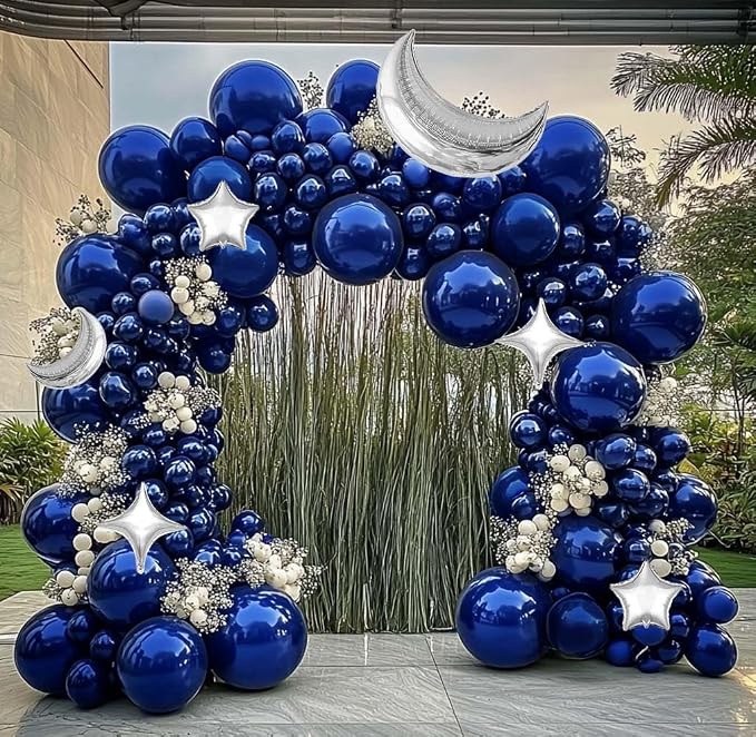 Navy Blue Balloon Garland Arch Kit Double Stuffed Royal Blue Star Moon Balloons - Image 5