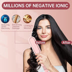 Negative Ionic Hair Straightener Brush with 9 Temp Settings, 30s Fast Heating Hair Straightening Comb with LED Display, Anti-Scald & Auto-Shut Off Hair Brush Straightener for Women (Pink)
