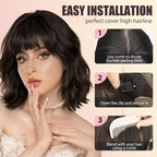 Clip in Bangs, Synthetic French Bangs Hair Clip, Light Auburn Fake Bangs Fringe with Temples Hairpieces for Women Natural Curved Hair Extensions for Daily Wear