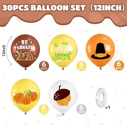 Thanksgiving Balloons, 12 Inch Brown Yellow Burnt Orange Coffee White Pumpkin - Image 2