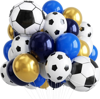 Soccer Balloons, 12 Inch Navy Blue Gold and White Football Theme Balloons by Lingqiang